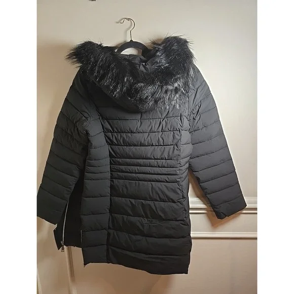 NuAge Women's Jacket Sz S/P Regular Stretch Puffer Coat w Removable Hood Black - Picture 12 of 15